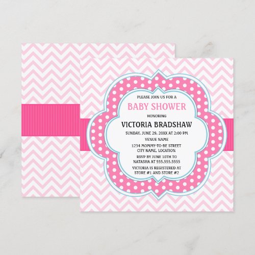 Pink Chevron Baby Shower Personalized Invite