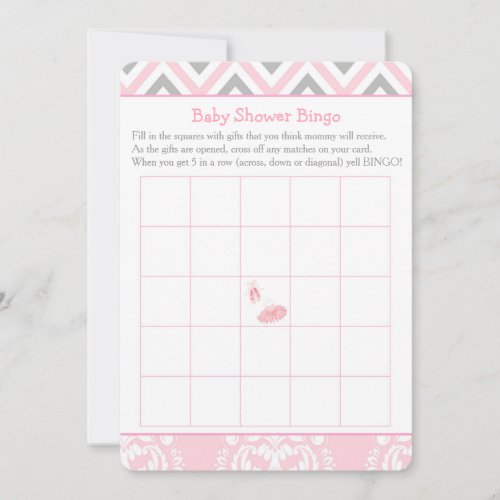 Pink Chevron Ballerina Baby Shower Bingo Invitation
