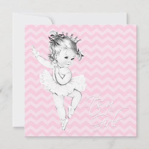 Pink Chevron Ballerina Princess Baby Shower Invitation