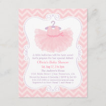 Pink Chevron Ballerina Tutu Girl Baby Shower Invitation