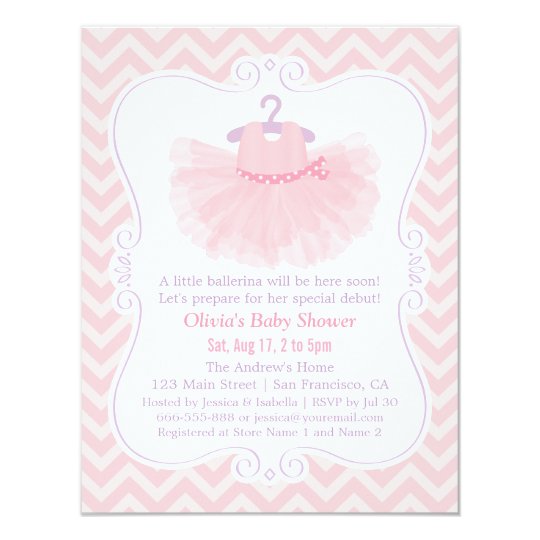 Pink Chevron Ballerina Tutu Baby Shower Invitation Zazzle Pink Chevron Ballerina Tutu Baby