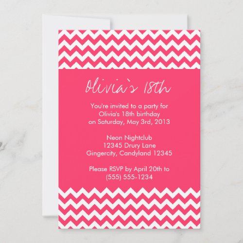 Pink Chevron Birthday Invitation
