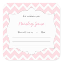 Pink Chevron Book baby shower Bookplate label