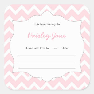 Pink Chevron Book baby shower Bookplate label