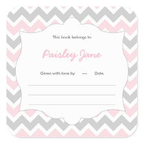 Pink Chevron Book baby shower Bookplate label