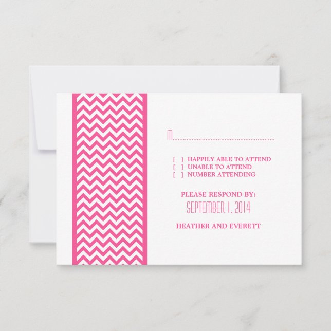 Pink Chevron Border RSVP Card (Front)