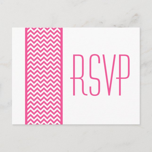 Pink Chevron Border RSVP Postcard (Front)