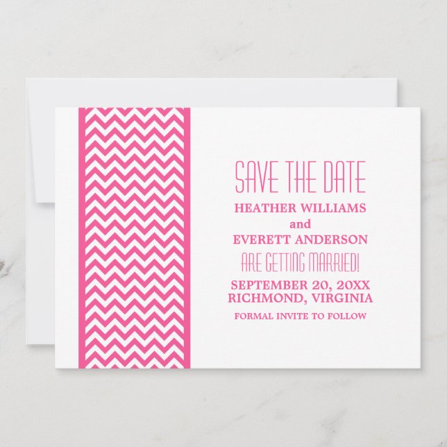 Pink Chevron Border Save the Date Invite (Front)