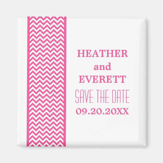 Pink Chevron Border Save the Date Magnet (Front)