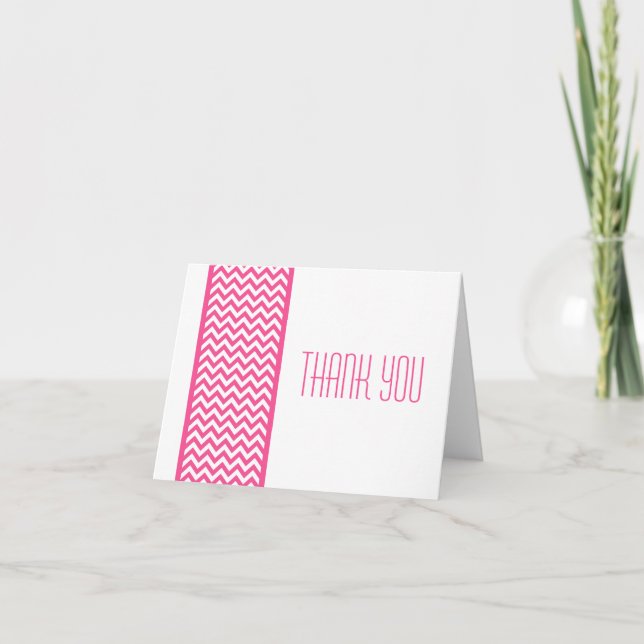 Pink Chevron Border Thank You Card (Front)