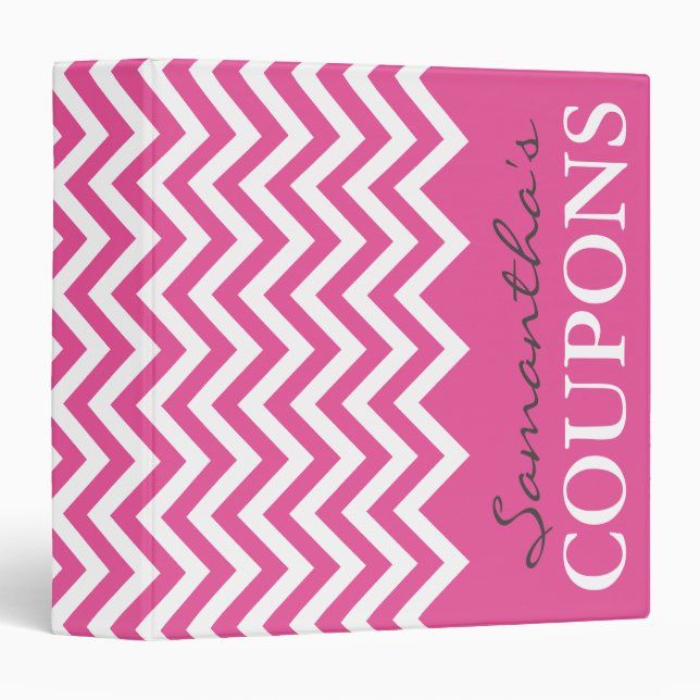 Pink chevron coupon organizer book binder holder (Front/Spine)