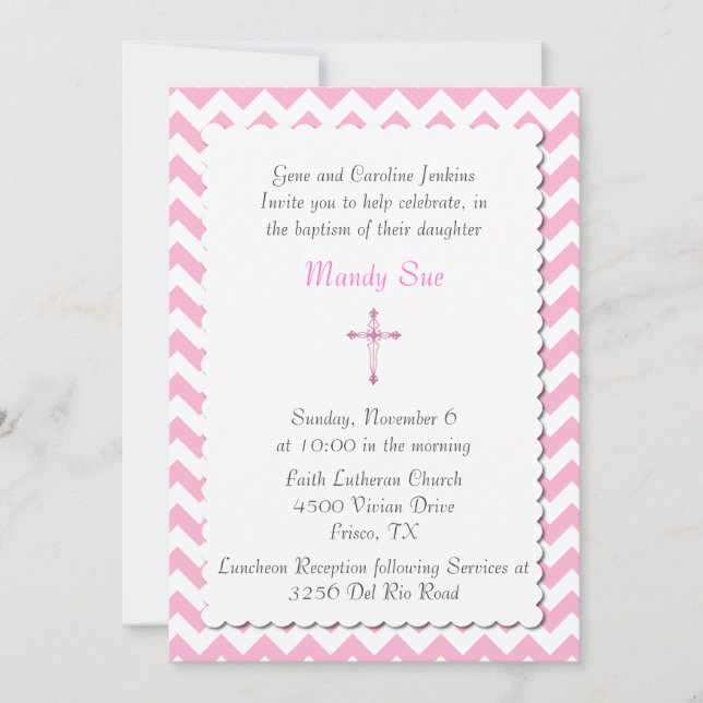 Pink Chevron Custom Baptism Invitation (Front)