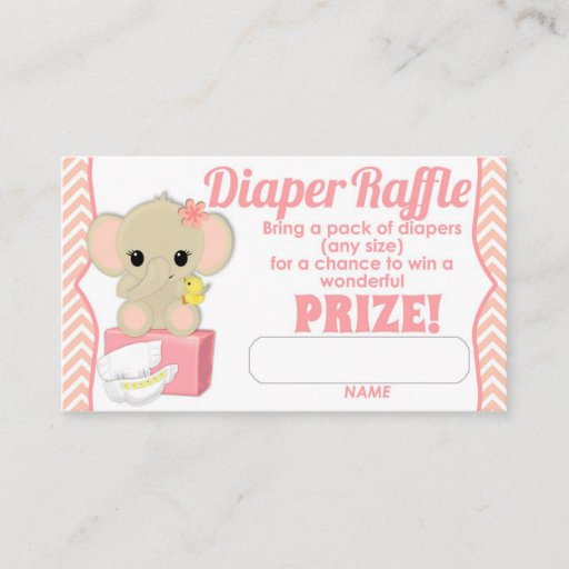 Customizable Pink Chevron Elephant Diaper Raffle Tickets 100pk Business Cards