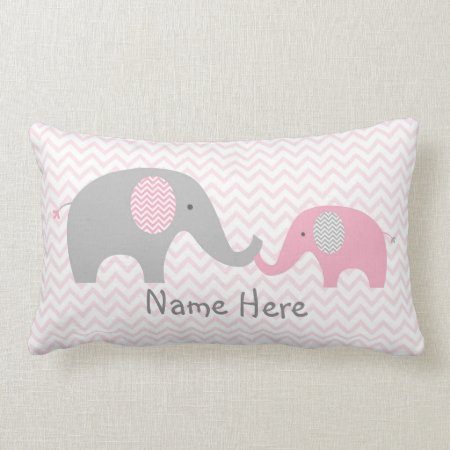 Pink Chevron Elephant Nursery Lumbar Pillow