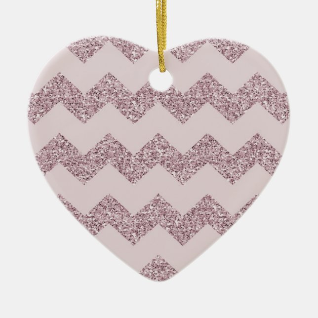 Pink Chevron Faux Glitter Ceramic Ornament (Front)