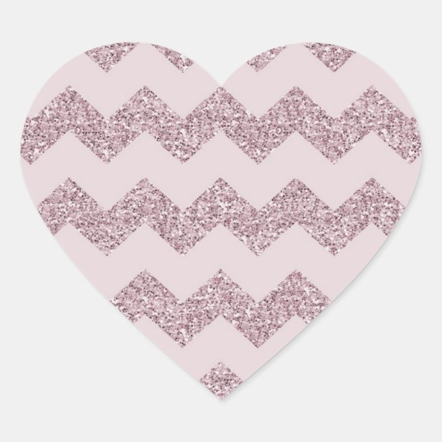 Pink Chevron Faux Glitter Heart Sticker (Front)