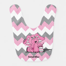 Pink Chevron Funny Elephant  Baby Bib