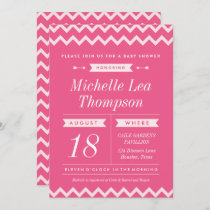 Pink Chevron Girl Baby Shower Invitations