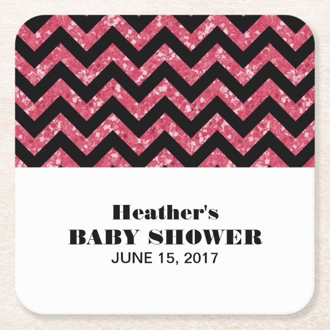 Pink Chevron Glitter Baby Shower Coasters (Front)