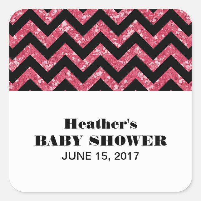 Pink Chevron Glitter Baby Shower Stickers (Front)