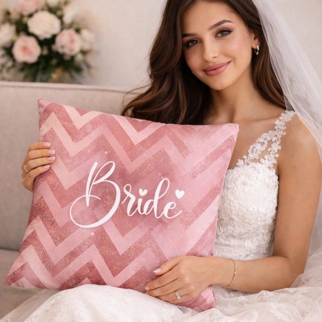 Pink Chevron Glitter Bridal Shower Throw Pillow (Creator Uploaded)