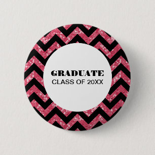 Pink Chevron Glitter Graduation Button