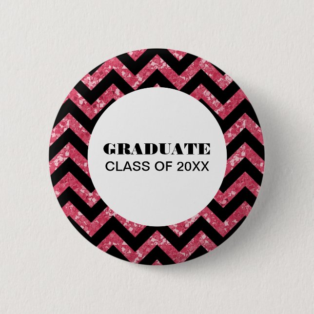 Pink Chevron Glitter Graduation Button (Front)