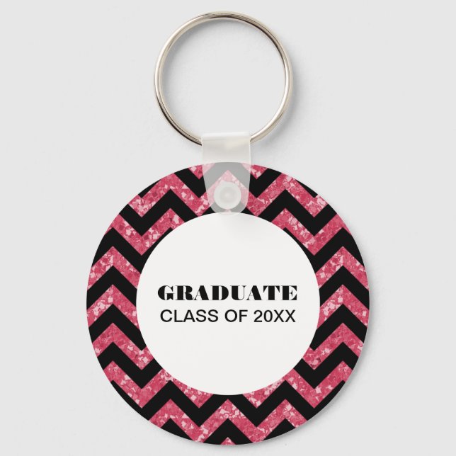 Pink Chevron Glitter Graduation Keychain (Front)