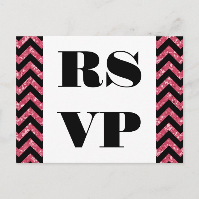 Pink Chevron Glitter RSVP Postcard (Front)