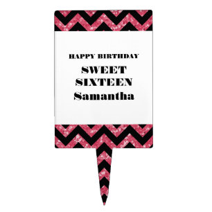 Pink Chevron Glitter Sweet 16 Cake Pick