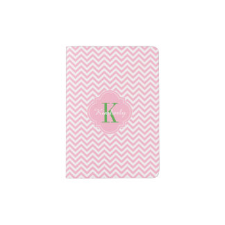 Pink Chevron Green Monogram Passport Holder