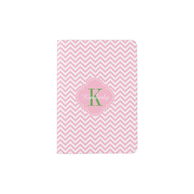Pink Chevron Green Monogram Passport Holder (Front)
