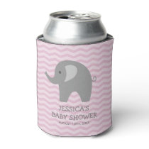 Pink chevron grey elephant baby shower can cooler