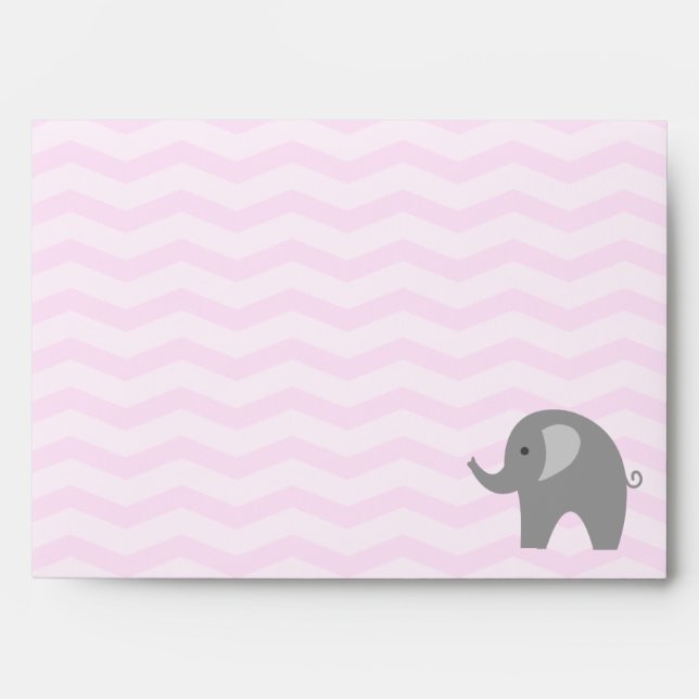 Pink chevron grey elephant baby shower envelopes (Front)