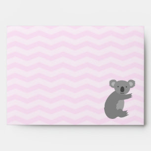 Pink chevron grey koala bear baby shower envelopes