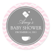 Pink Chevron High Tea Baby Shower Sticker