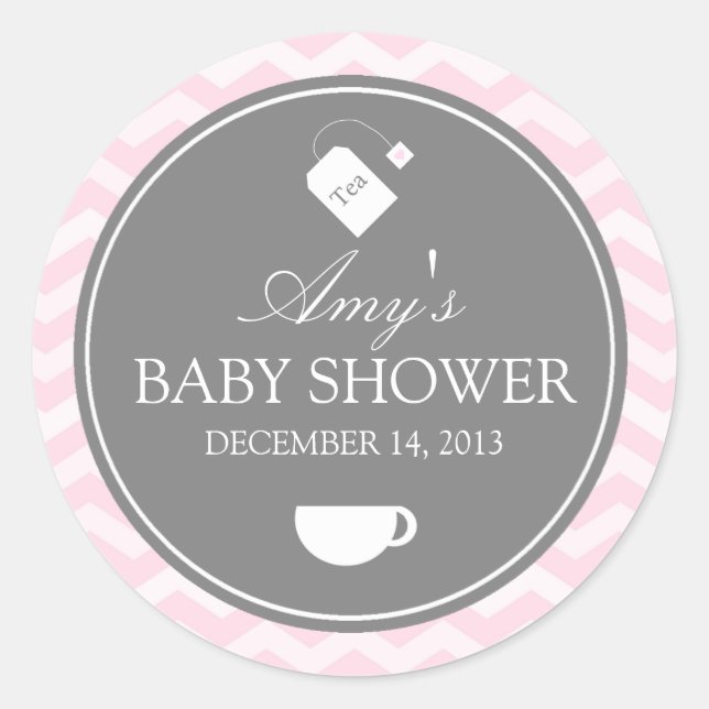 Pink Chevron High Tea Baby Shower Sticker (Front)