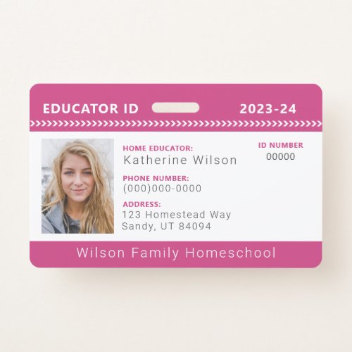 Pink Chevron Homeschool Educator ID Badge