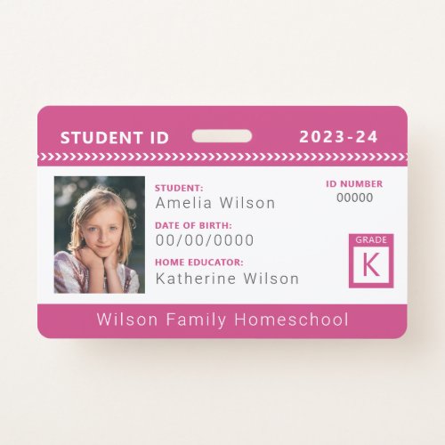 Pink Chevron Homeschool Student ID Badge