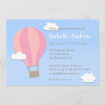 Pink Chevron, Hot Air Balloon, Girl Baby Shower Invitation