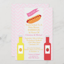 Pink Chevron Hotdog BBQ Baby Shower Invitation