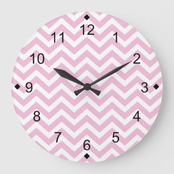 Pink Chevron Large Clock by kitandkaboodle at Zazzle