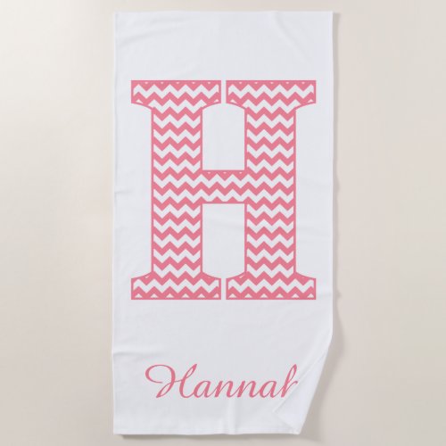 Pink Chevron Letter H Monogram Beach Towel