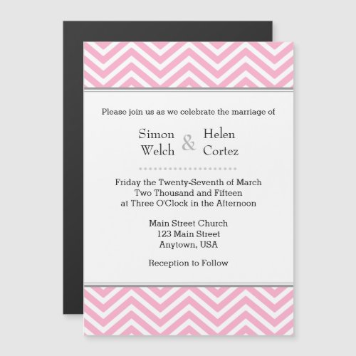 Pink Chevron Magnetic Wedding Invitation