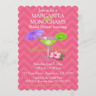 Pink Chevron Margarita Monograms Bridal Shower Invitation