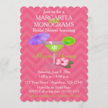 Pink Chevron Margarita Monograms Bridal Shower Invitation by mybabytee at Zazzle