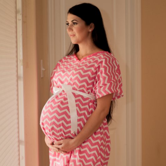 Pink Chevron Maternity Delivery Gown (Front)