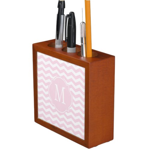 Pink Chevron Monogram Desk Organizer