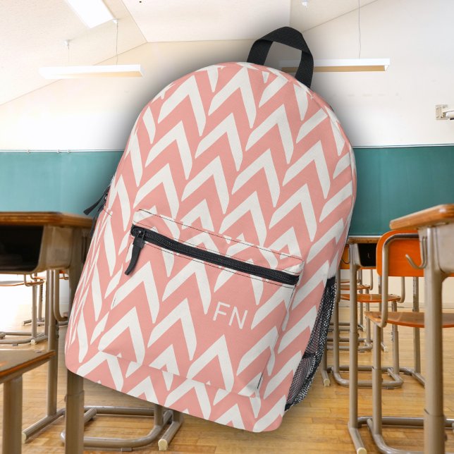 Pink Chevron Monogram Initials Printed Backpack (Creator Uploaded)