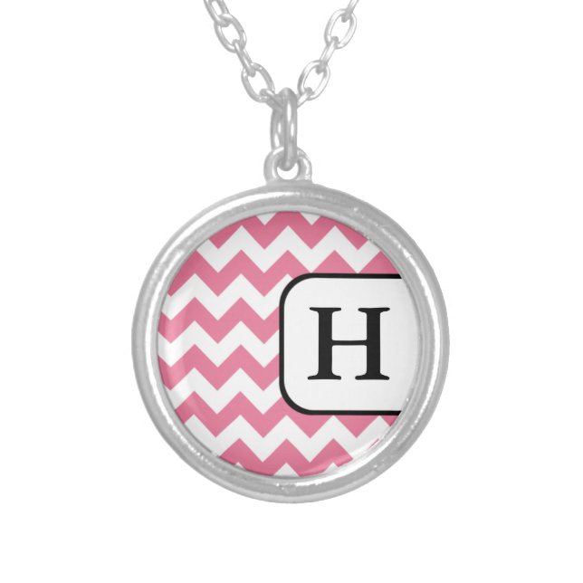 Pink Chevron Monogram Necklace (Front)
